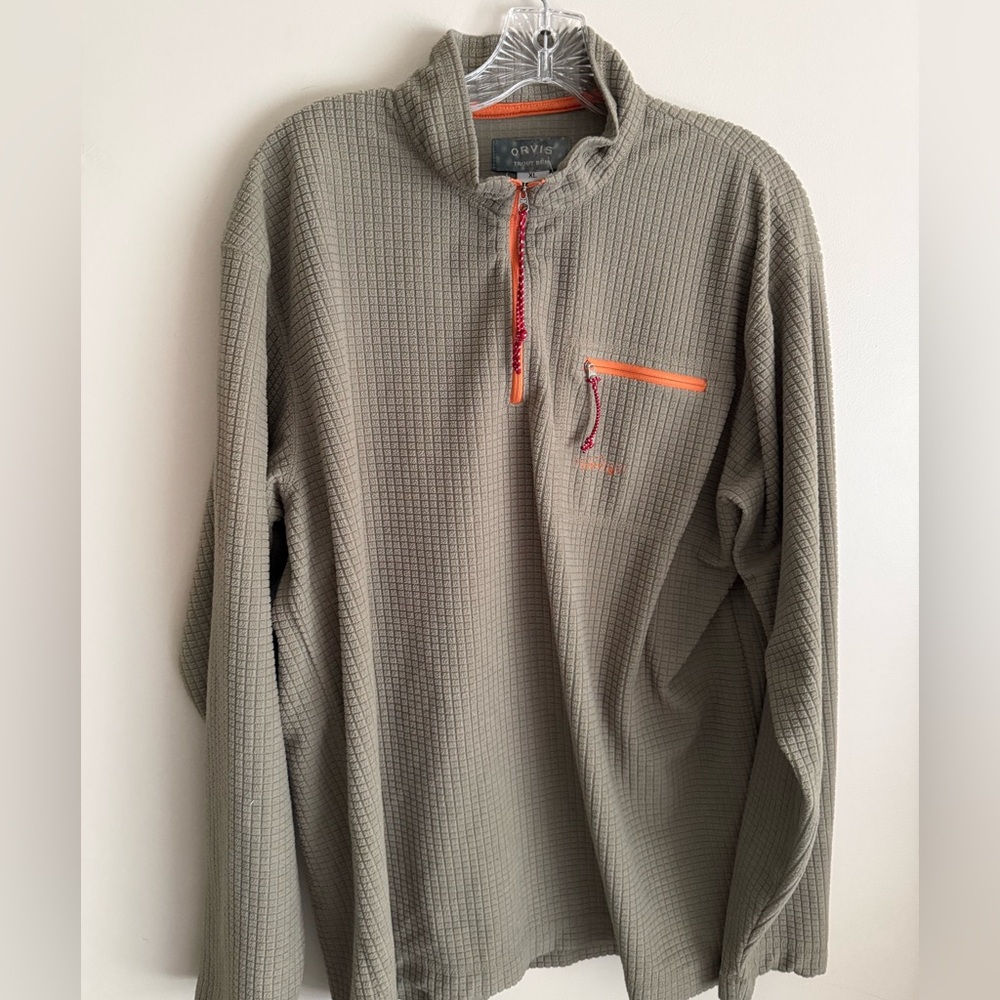Orvis Trout Bum Quarter Zip Men's XL Jacket Pullover Top Olive Green Orange Warm